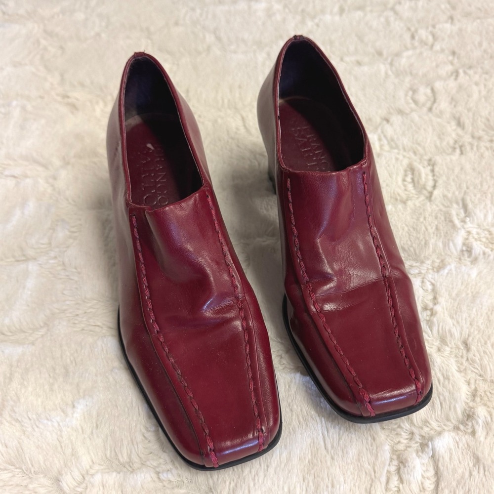 Franco Sarto Leather Block Heel Chunky Loafers Red Square Toe Retro Office 6M